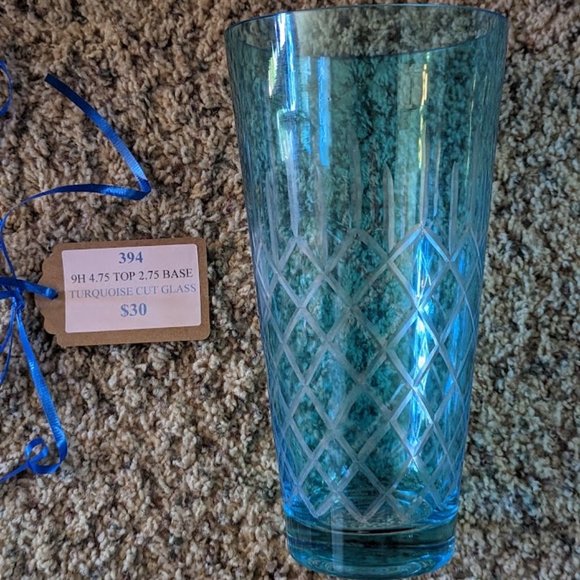 Cut Glass Vase In Blue - Picture 3 of 3